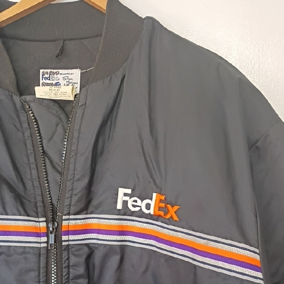 FedEx Coat Vintage Black Bomber Jacket Uniform Nylon Size L Workwear Streetwear - Picture 3 of 12